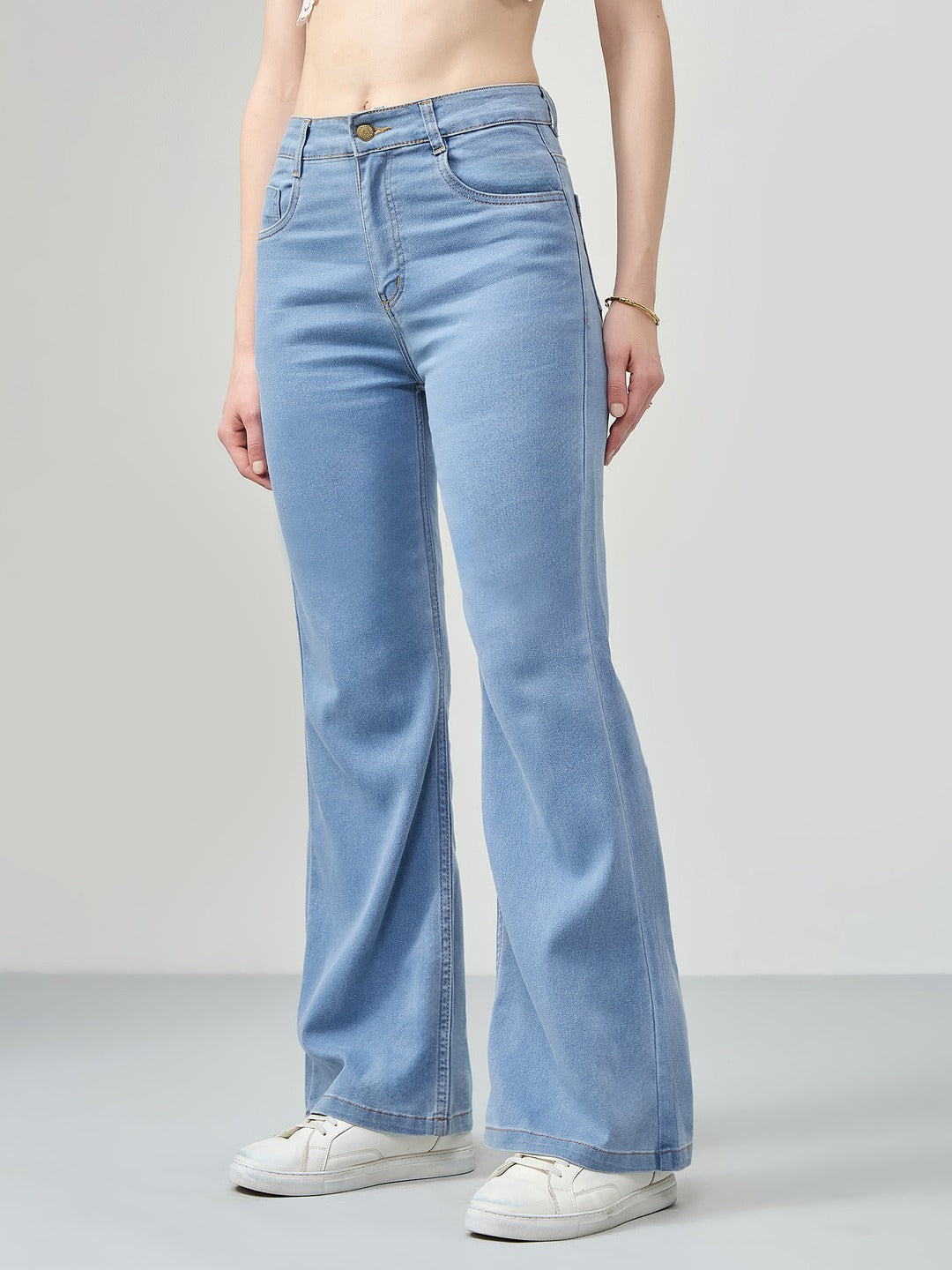Light Blue Bootcut high-rise Regular Stretchable Denim Jeans for Women