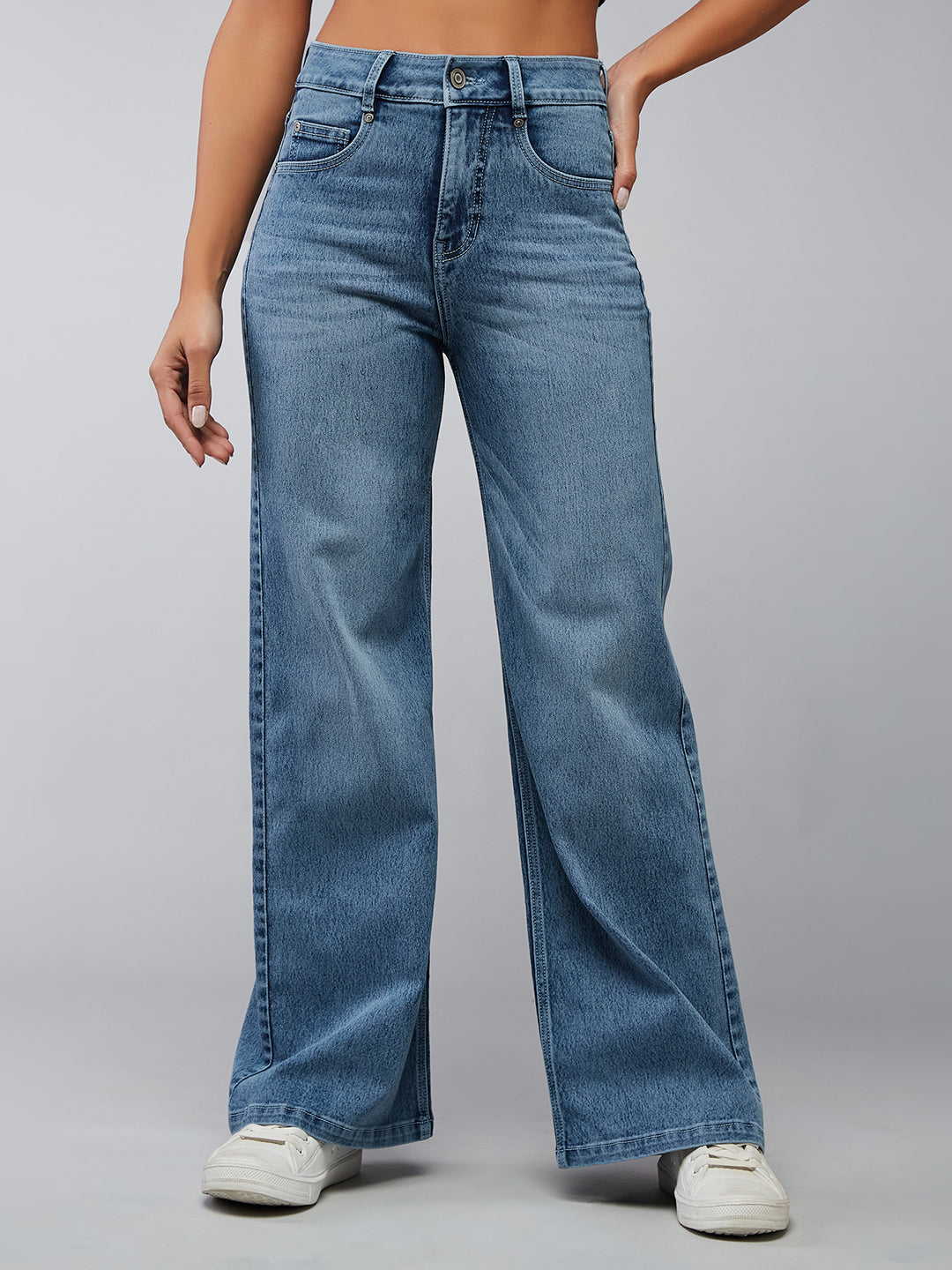 CHASEshape™ Women's Light Blue Wide-Leg High-Rise Clean-Look Regular-Length Stretchable Denim Jeans