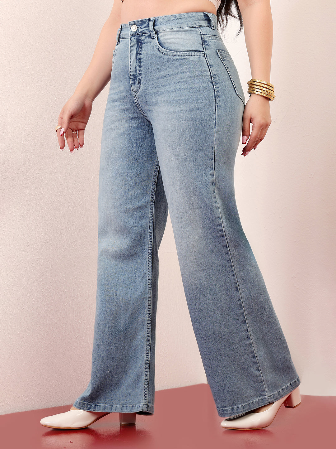 CHASEshape™ Women's Light Blue Wide-Leg High-Rise Clean-Look Stretchable Shaping Denim Jeans