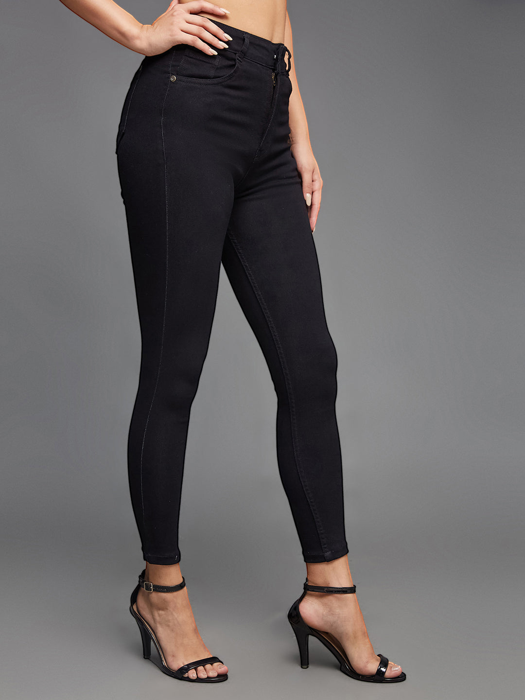 24/7 Comfort Black Skinny-Fit High-Rise Cropped-Length Stretchable Denim Jeans