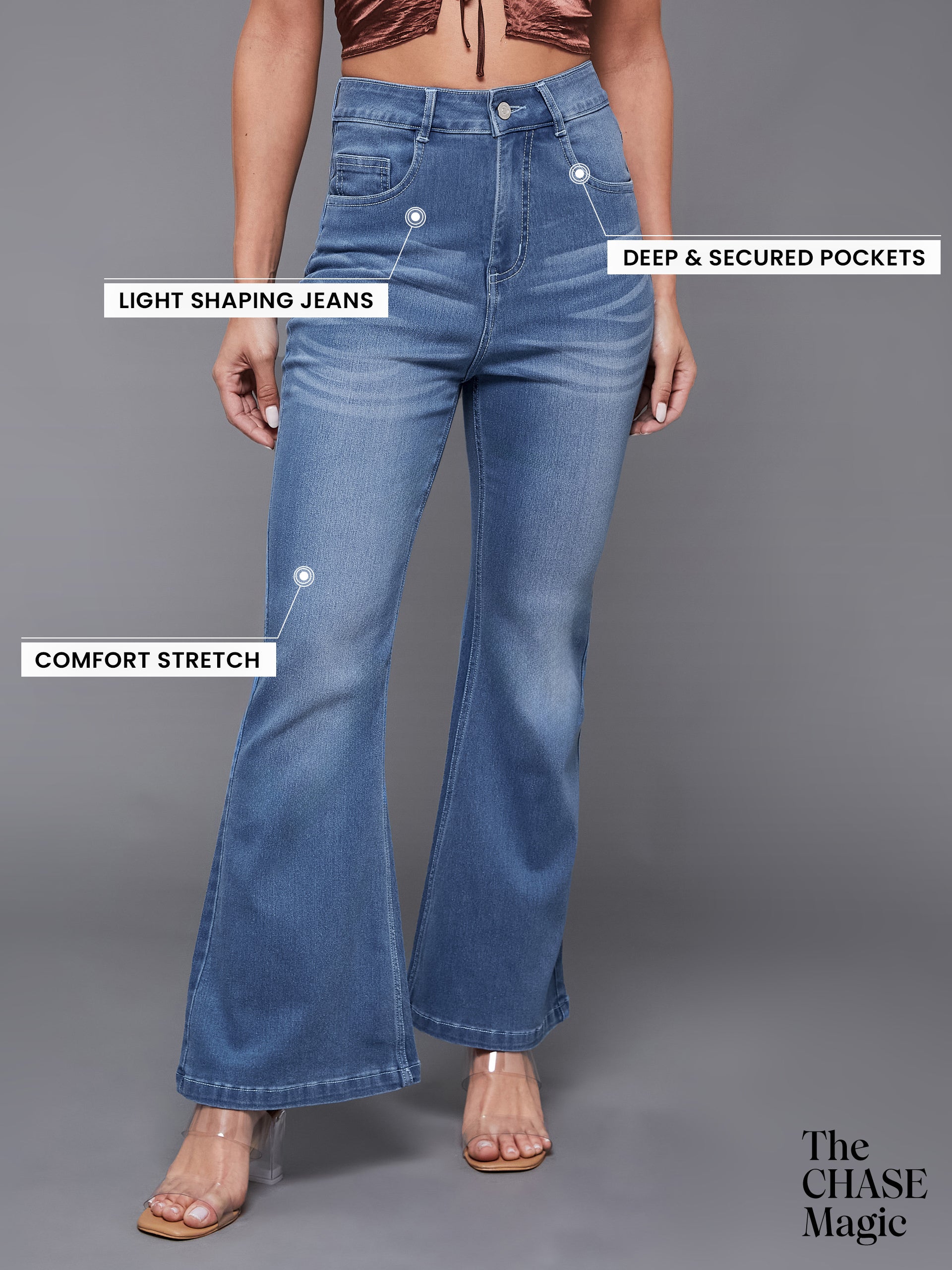 CHASEshape™ Mid-Blue Bootcut High-Rise Stretchable Denim Jeans