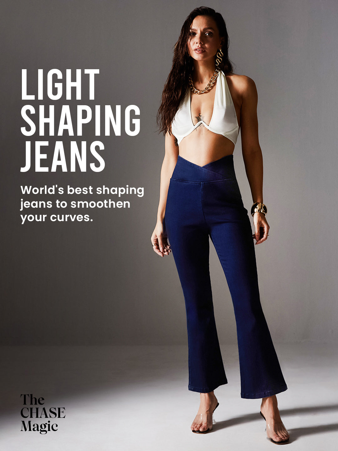 CHASEshape™ Navy-Blue Bootcut High-Rise Stretchable Denim Pull-Up Jeans
