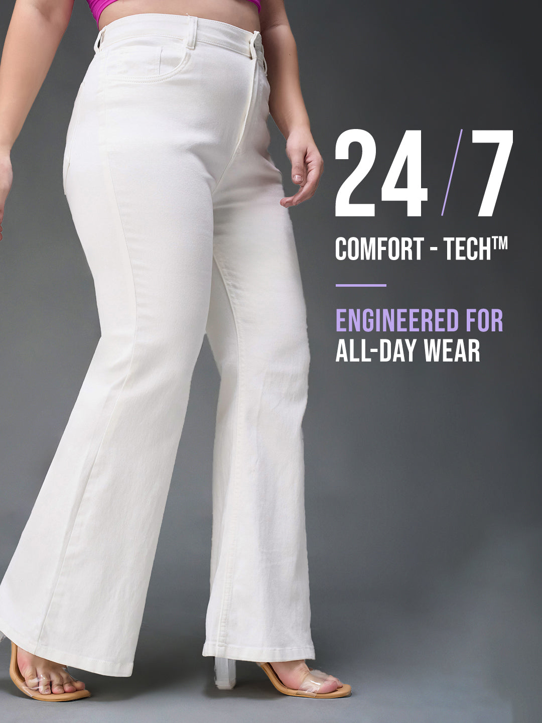 24/7 Comfort White Bootcut High-Rise Stretchable Denim Jeans for Women