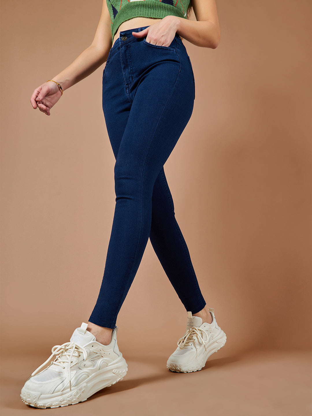 Women's Navy-Blue Skinny High-Rise Stretchable Denim Jeans
