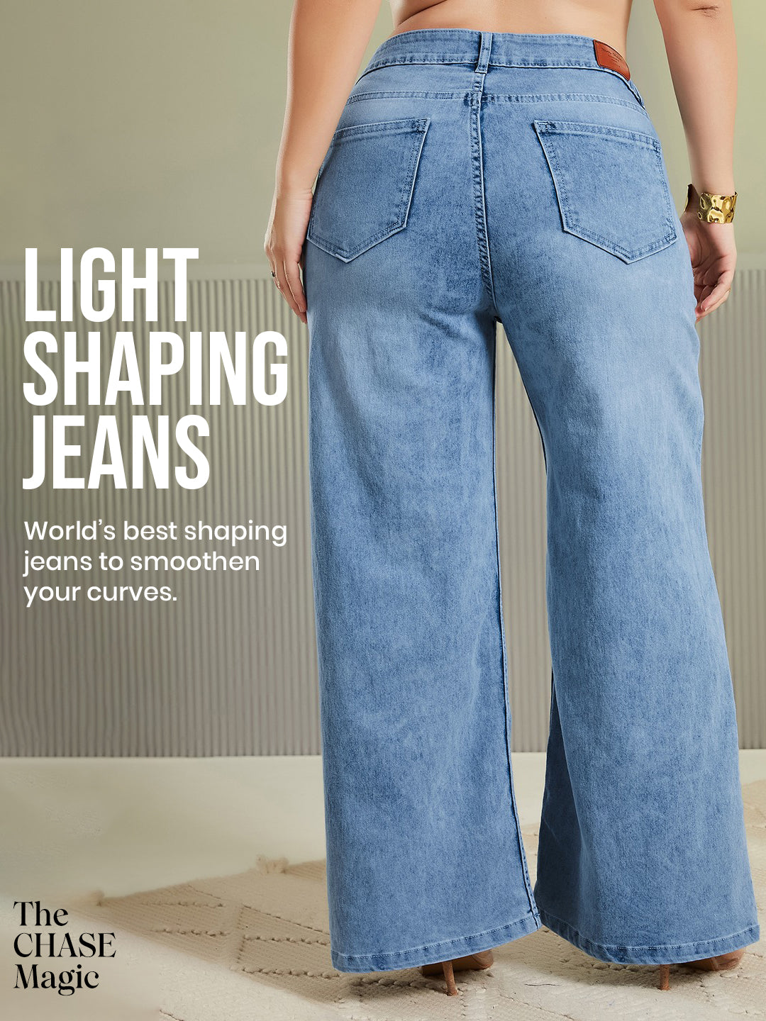 CHASEshape™ Light Blue Wide-Leg High Rise Stretchable Denim Jeans for Women