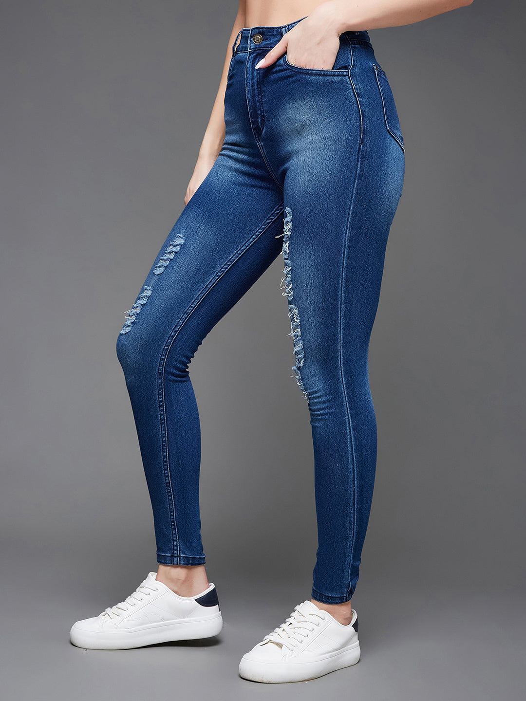 CHASEstretch™ Blue Skinny-Fit Mid-Rise Midly-Distressed Ripped Denim Jeans