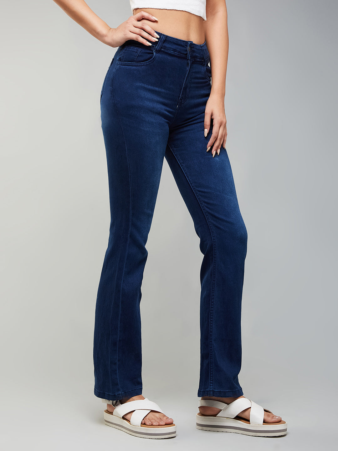 CHASEstretch™ Navy-Blue Wide-Leg Mid-Rise Denim Jeans