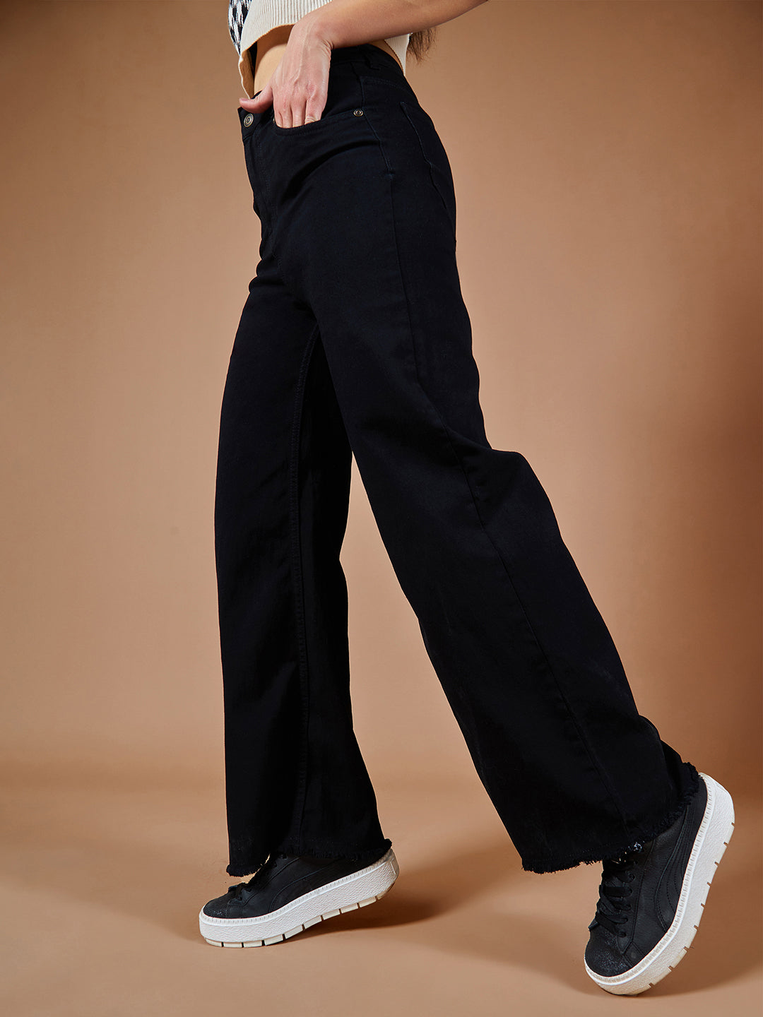 24/7 Comfort Black High-Rise Stretchable Wide-Leg Denim Jeans