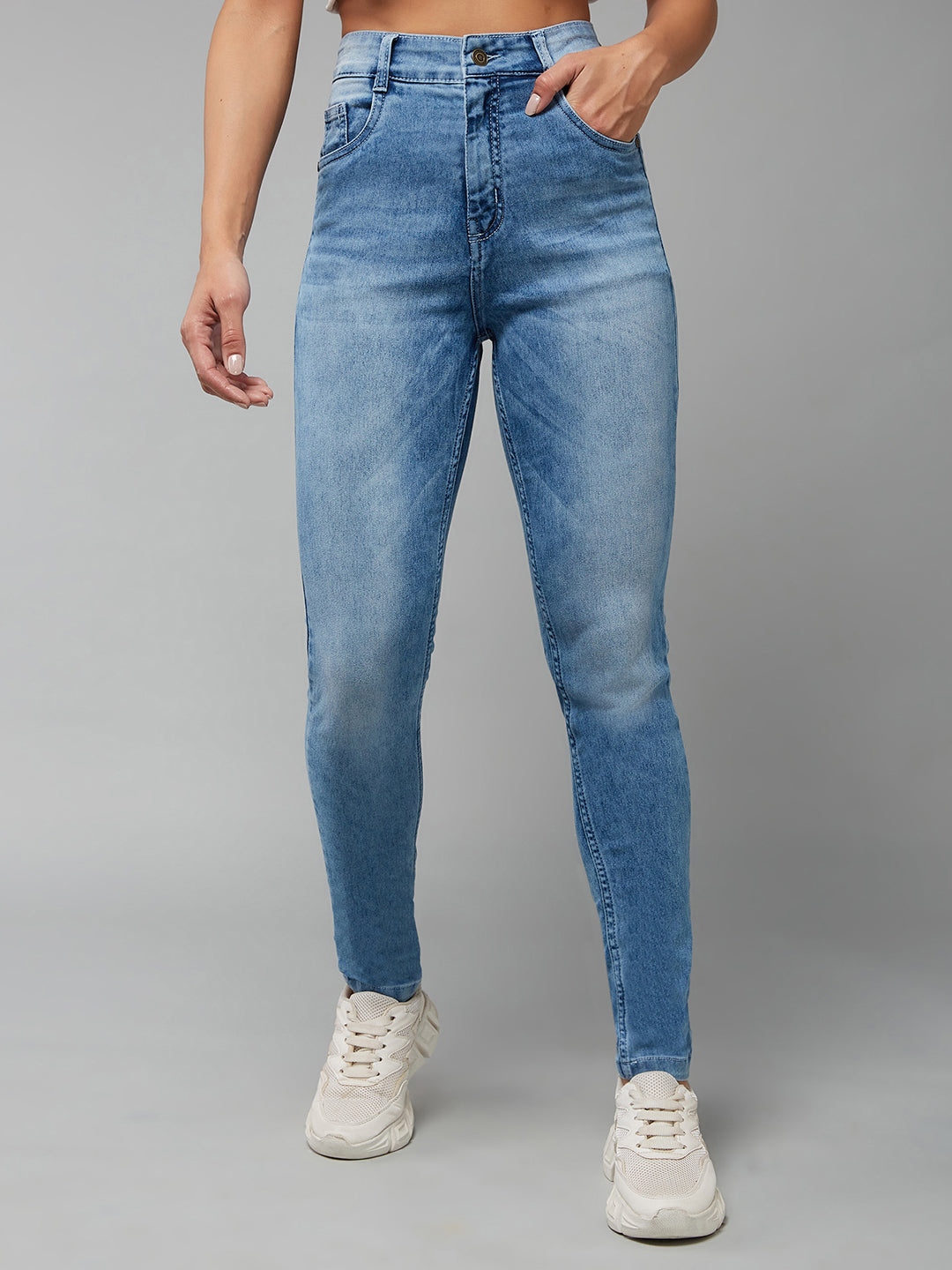 24/7 Comfort Light Blue Slim-Fit High-Rise Stretchable Denim Jeans