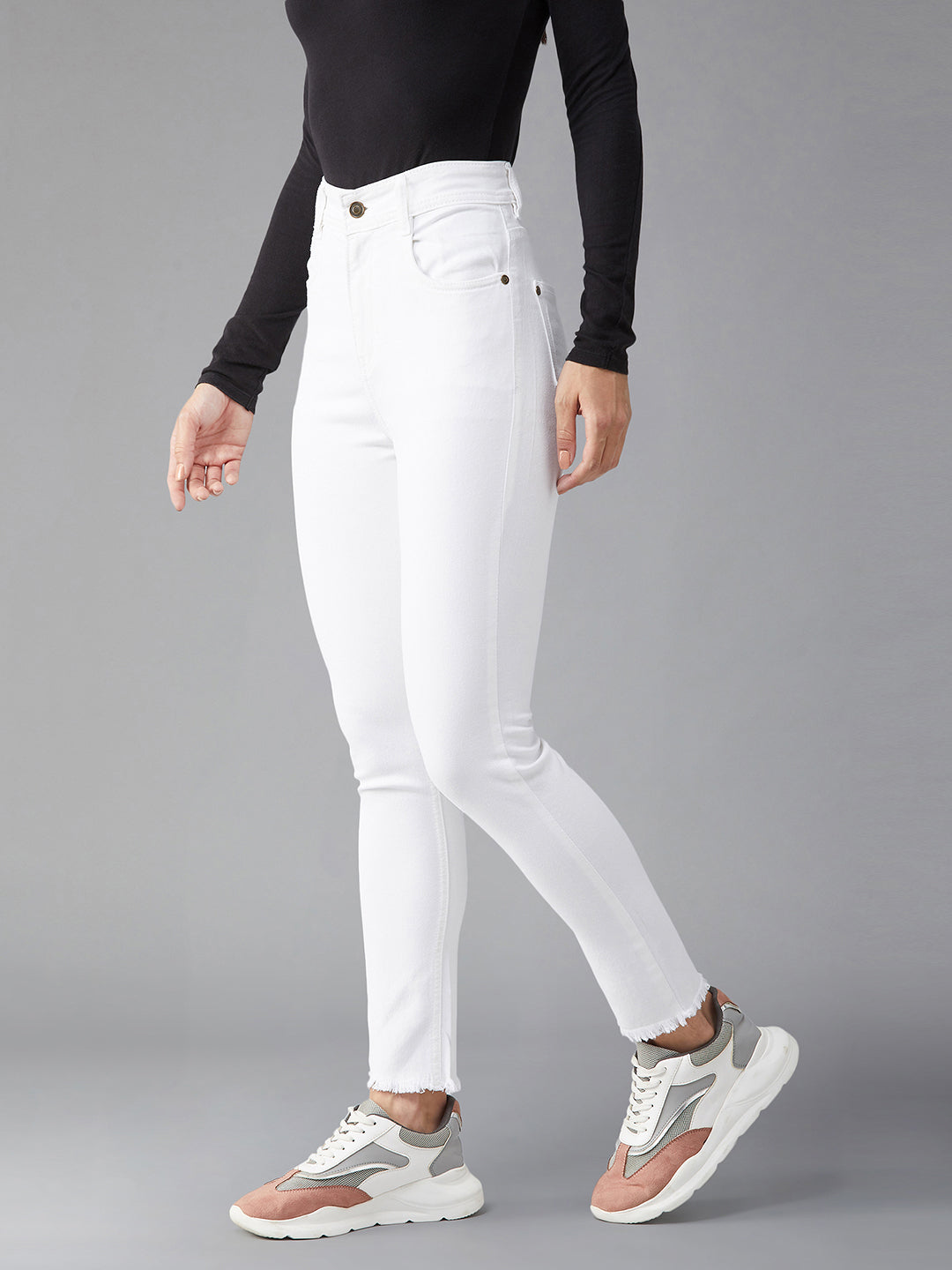 24/7 Comfort White Skinny-Fit High-Rise Bleached Ankle-Length Denim Jeans for Women — Dolce Crudo