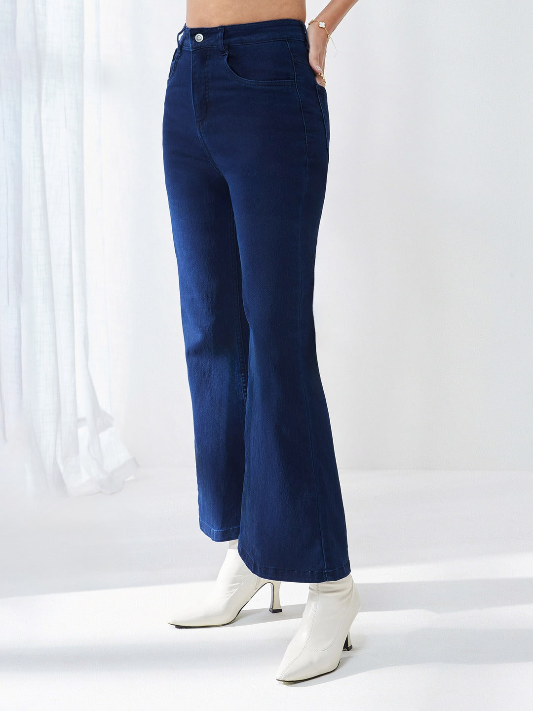 CHASEshape™ Navy Blue Bootcut High Rise Clean Look Regular Length Stretchable Jeans for Women