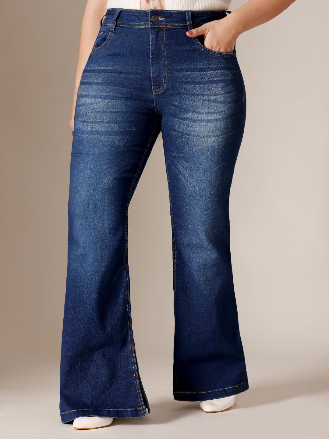 Blue Bootcut Mid Rise Regular Length Denim Stretchable Jeans for Women