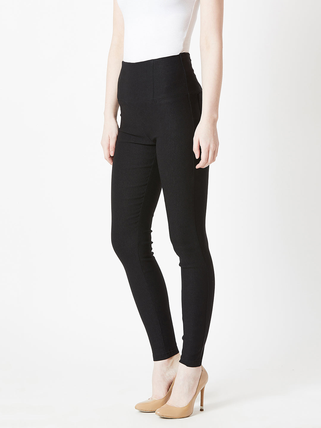 Women's Black Solid Skinny Regular Length High Waist Jeggings