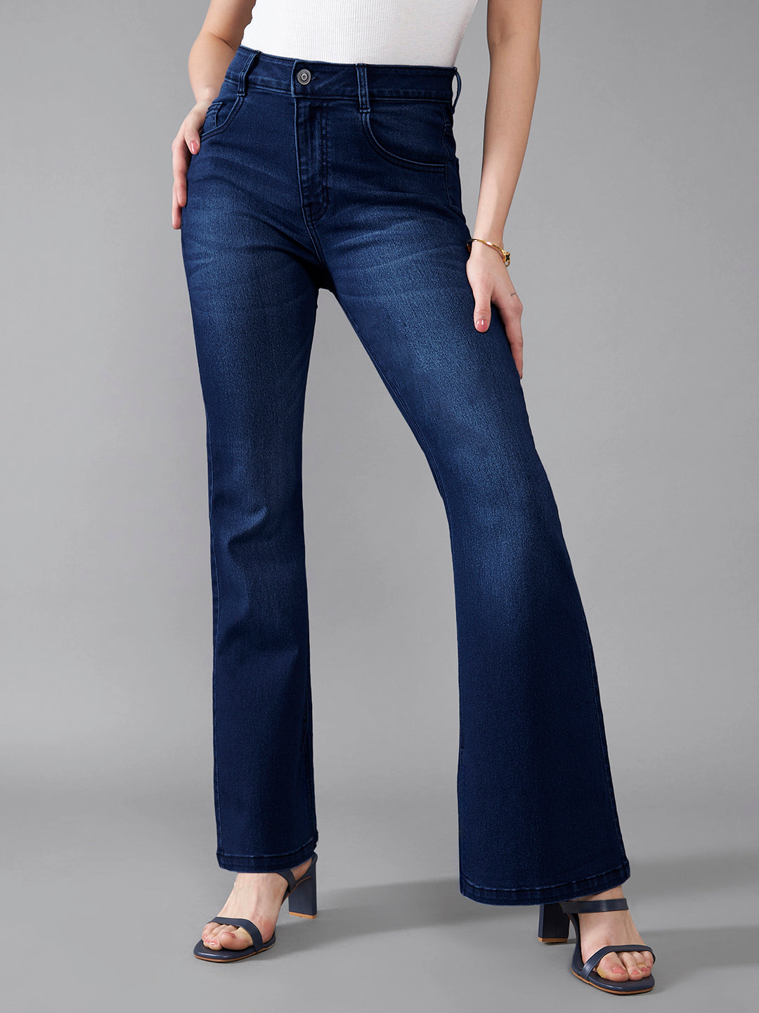 CHASEstretch™ Navy-Blue Mid-Rise Bootcut Stretchable Flared Denim Jeans