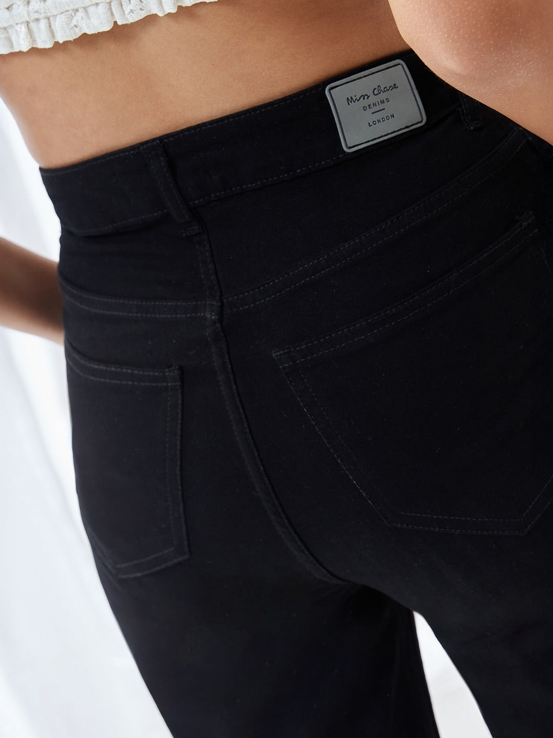 Black High Rise Stretchable Wide Leg Denim Jeans for Women