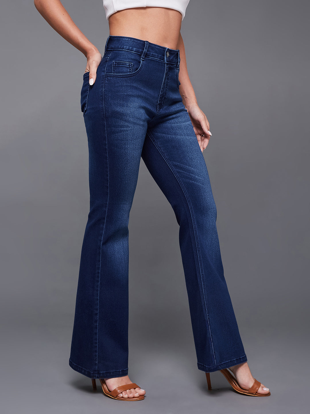 24/7 Comfort Navy-Blue Mid-Rise Stretchable Bootcut Denim Jeans