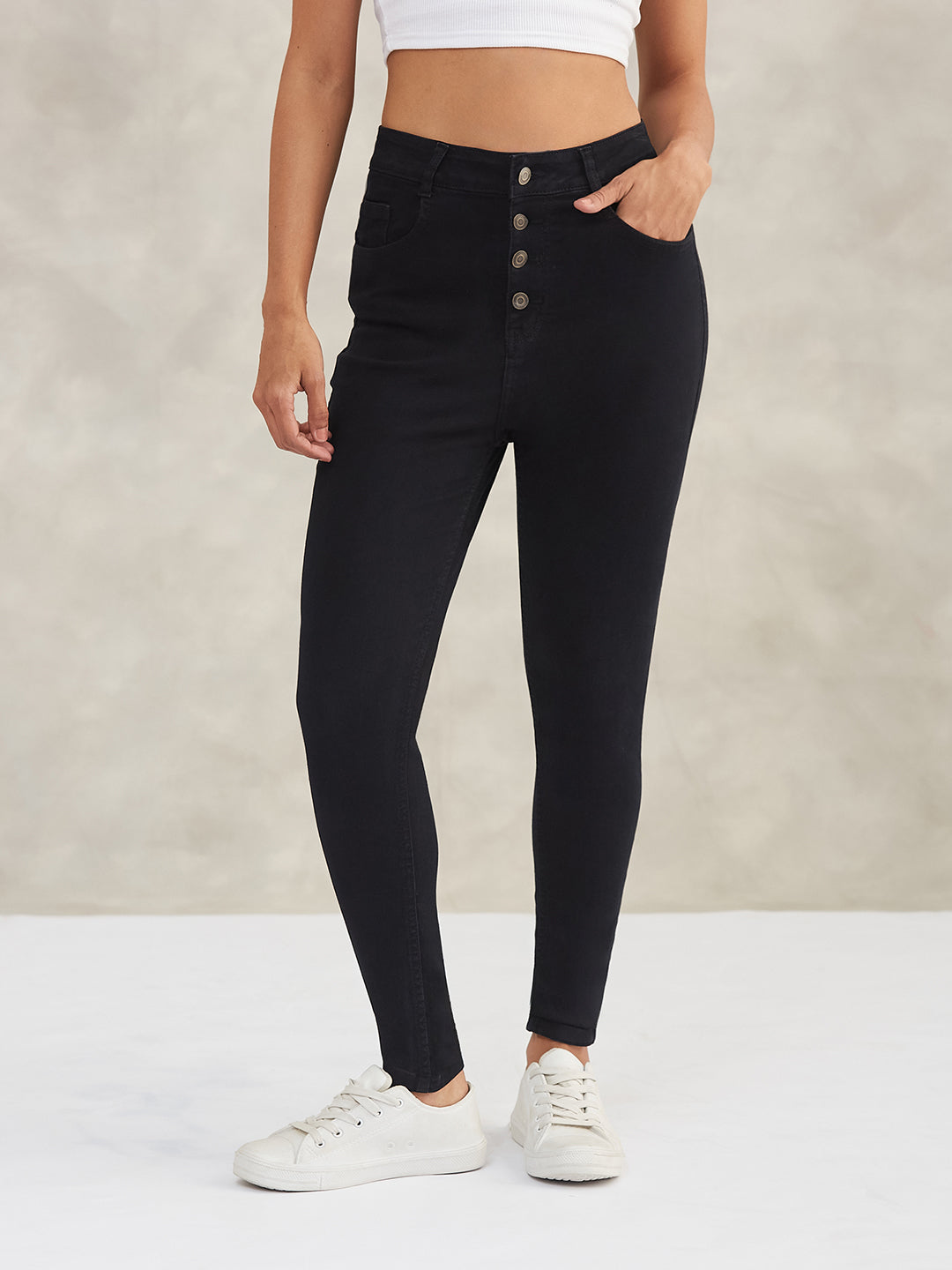 Women's Black Skinny High-Rise Stretchable Denim Jeans