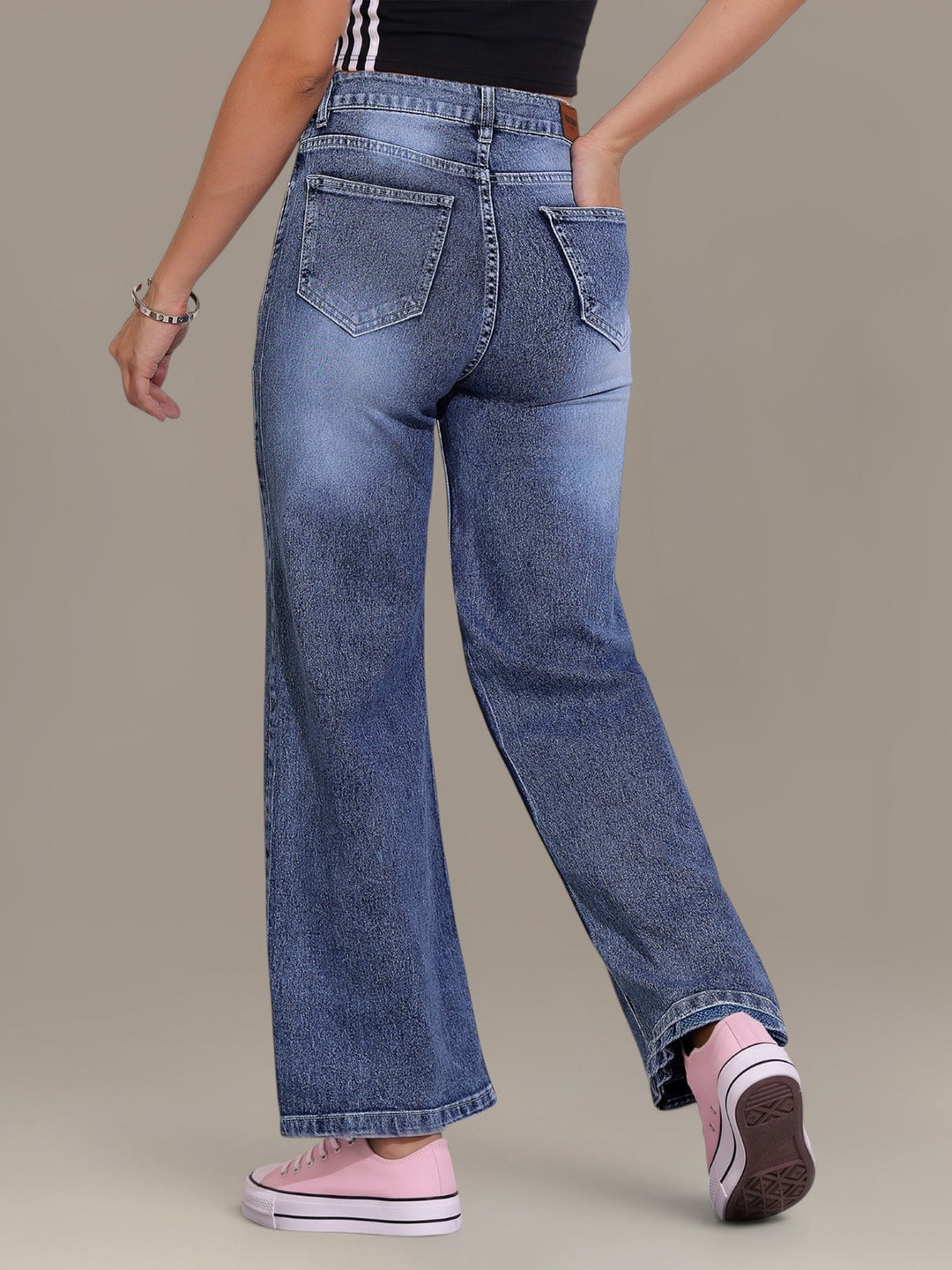 Light Blue Wide-Leg High-Rise Stretchable Denim Jeans for Women
