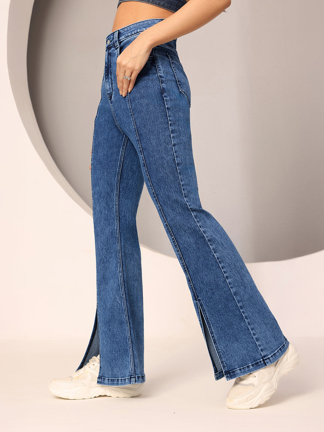 CHASEstretch™ Women's Navy-Blue Bootcut High-Rise Clean-Look Regular-Length Stretchable Denim Bootcut Jeans