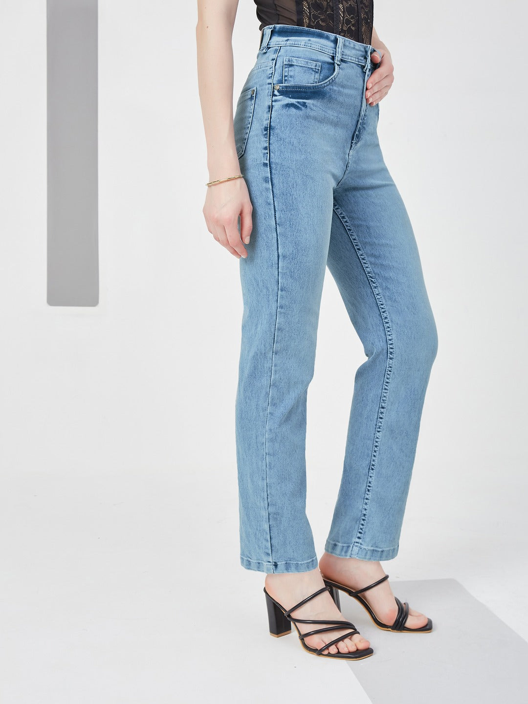 24/7 Comfort Light Blue Wide-Leg Fit high-rise Stretchable Denim Jeans for Women