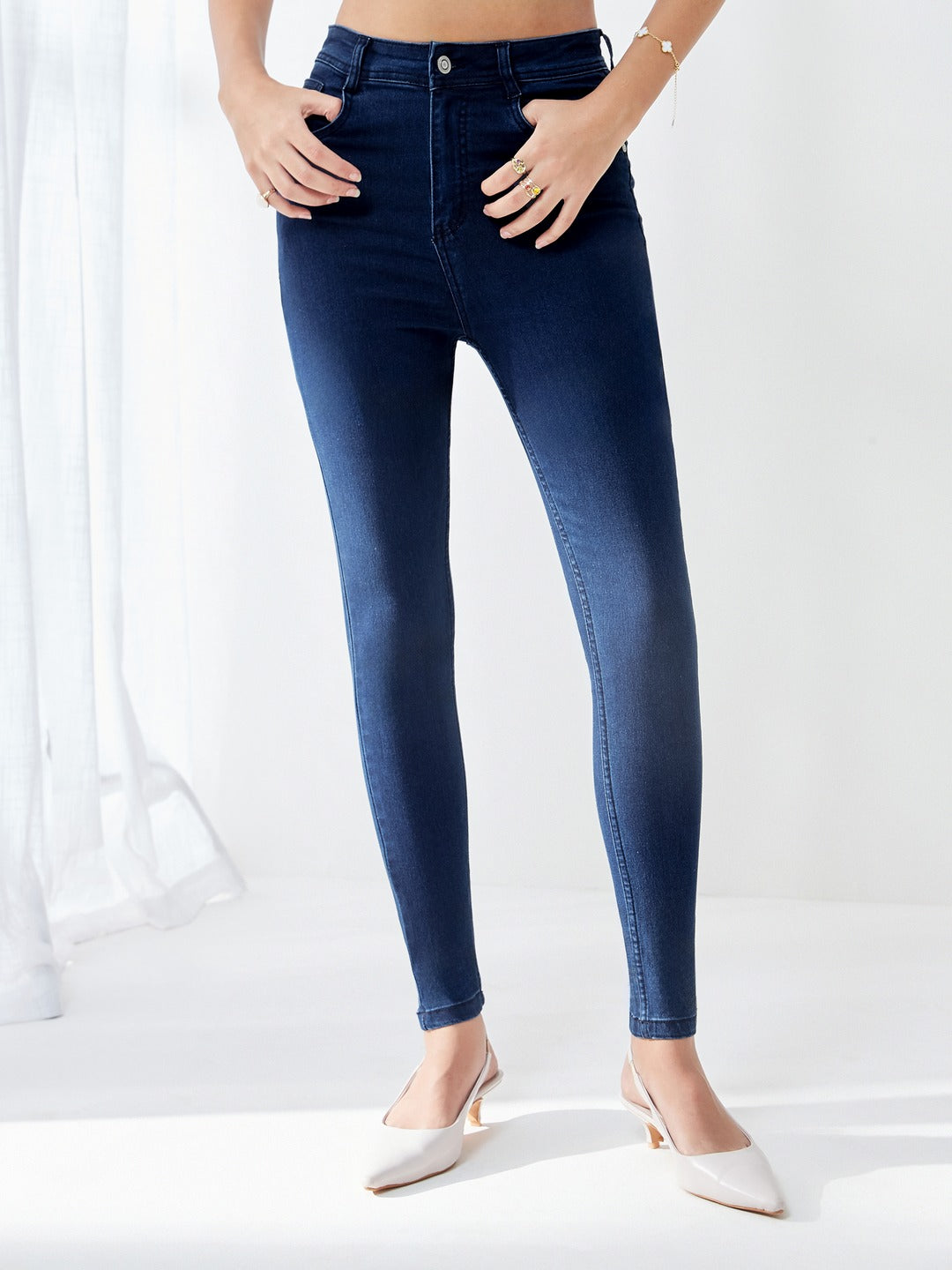 CHASEstretch™ Navy-Blue Skinny-Fit High-Rise Regular-Length Stretchable Denim Jeans for Women