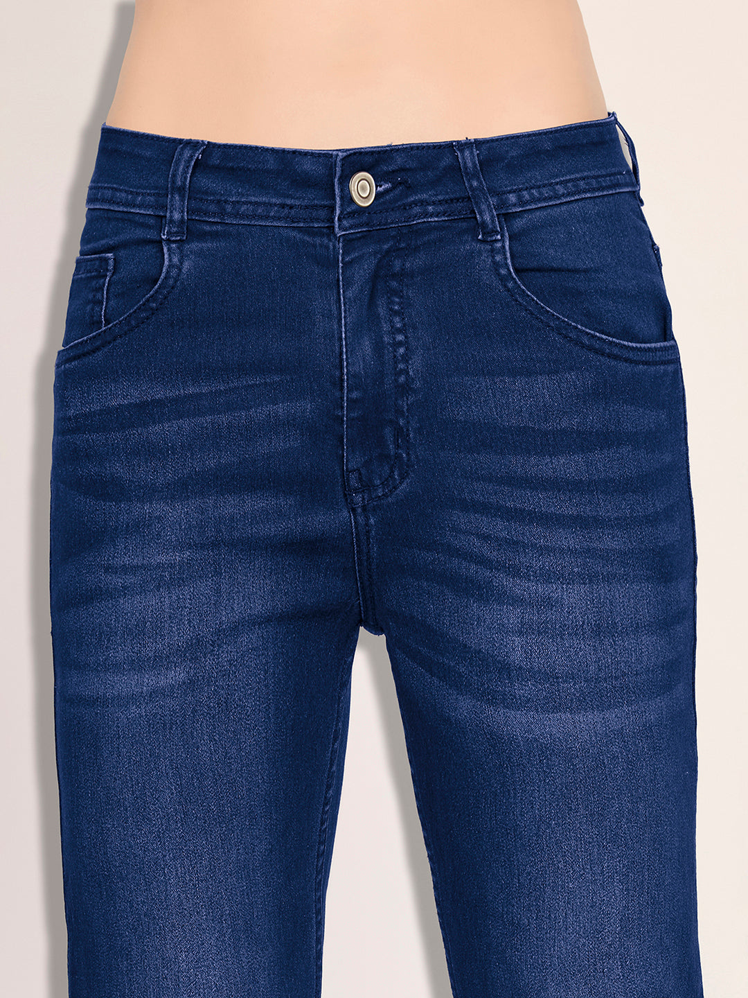 Women's Navy Blue High-Rise Stretchable Flared Denim Jeans