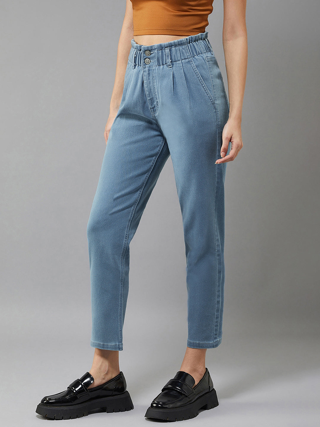 Women's Blue Tapered Fit High-Rise Stretchable Denim Jeans