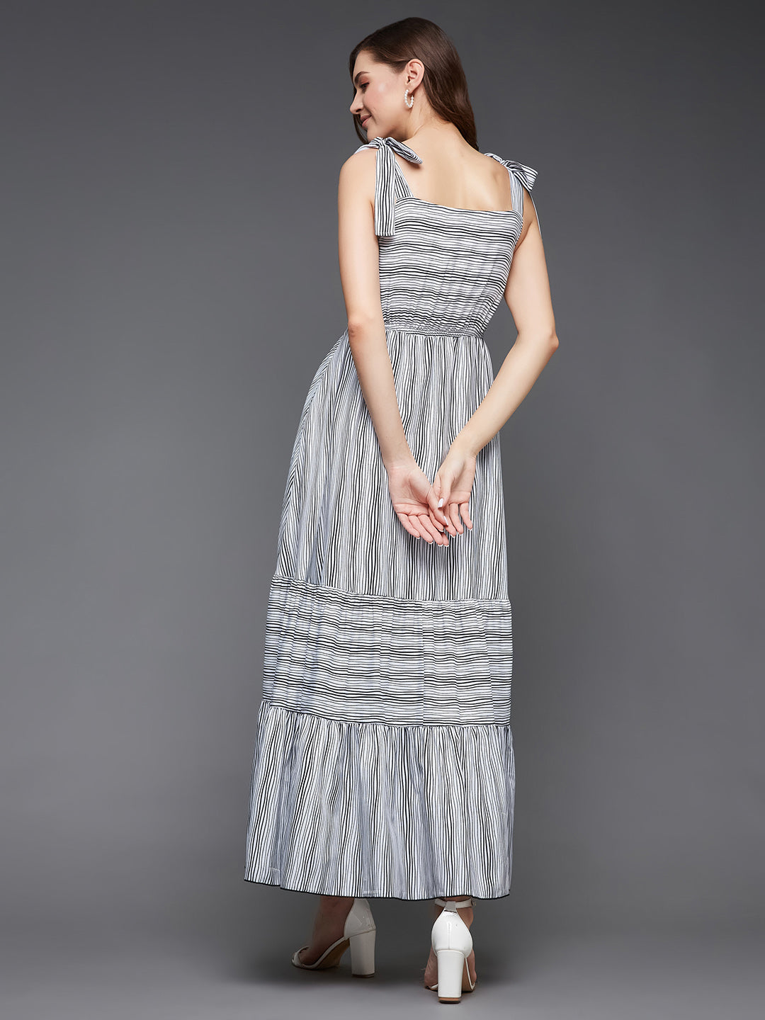 Black & White Sleeveless Tiered Maxi Dress Long Dress Frock