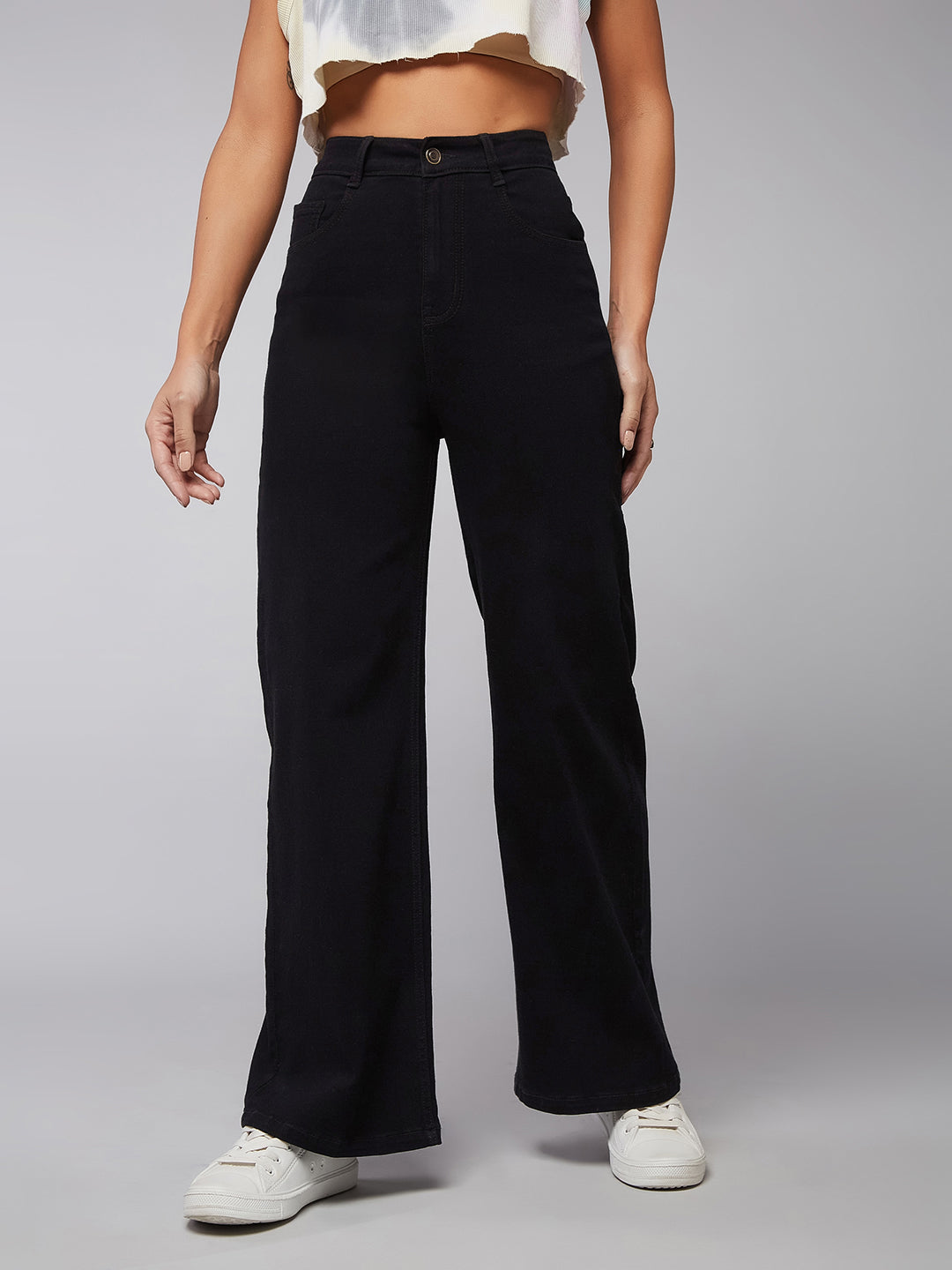 24/7 Comfort Black Wide-Leg High-Rise Clean-Look Stretchable Denim Jeans for Women — Dolce Crudo