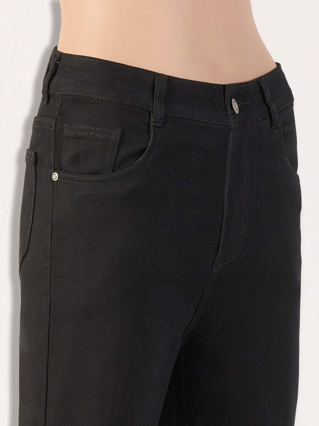 Women's Black Straight High-Rise Stretchable Denim Jeans