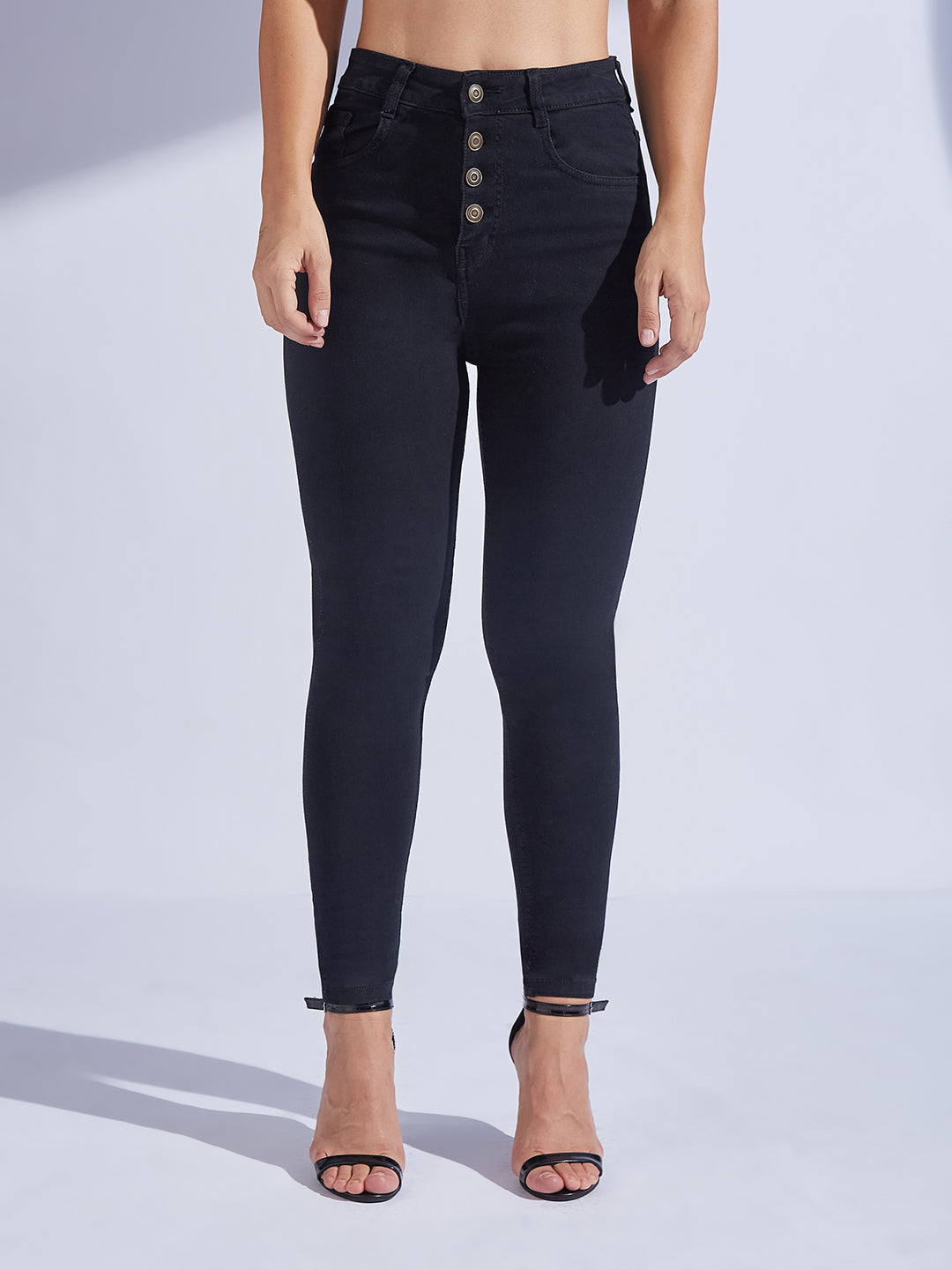 Women's Black Skinny Fit High-Rise Regular Stretchable Denim Jeans