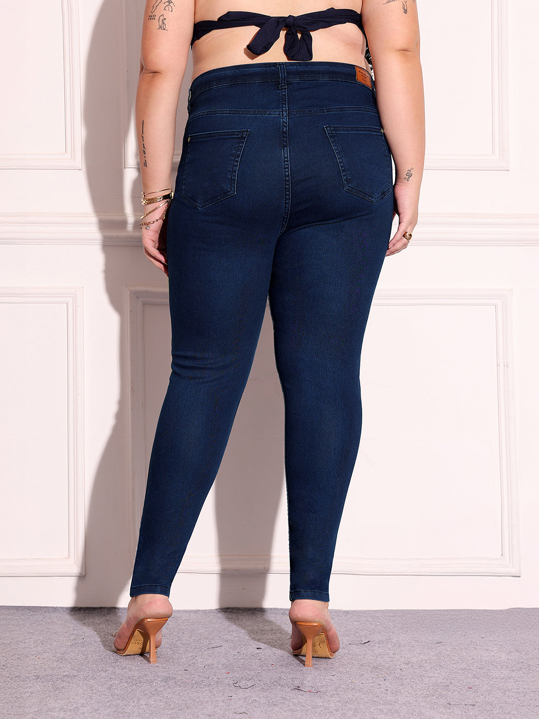 24/7 Comfort Navy-Blue Skinny-Fit High-Rise Stretchable Denim Jeans for Women