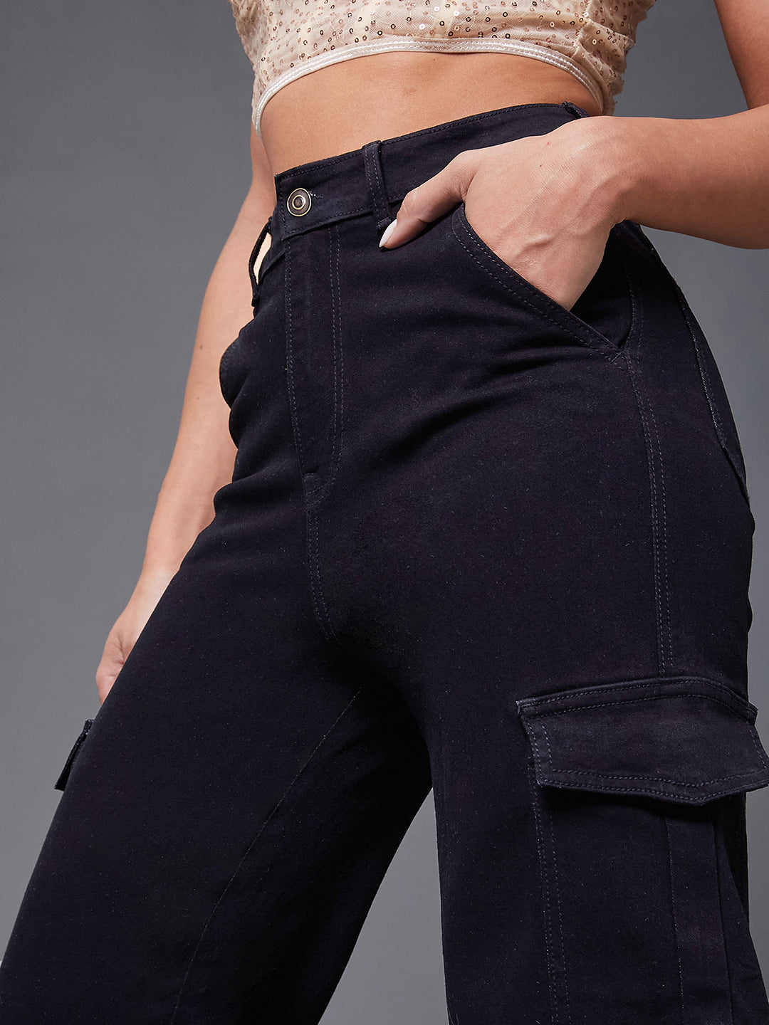 24/7 Comfort Black Wide-Leg High-Rise Stretchable Denim Jeans