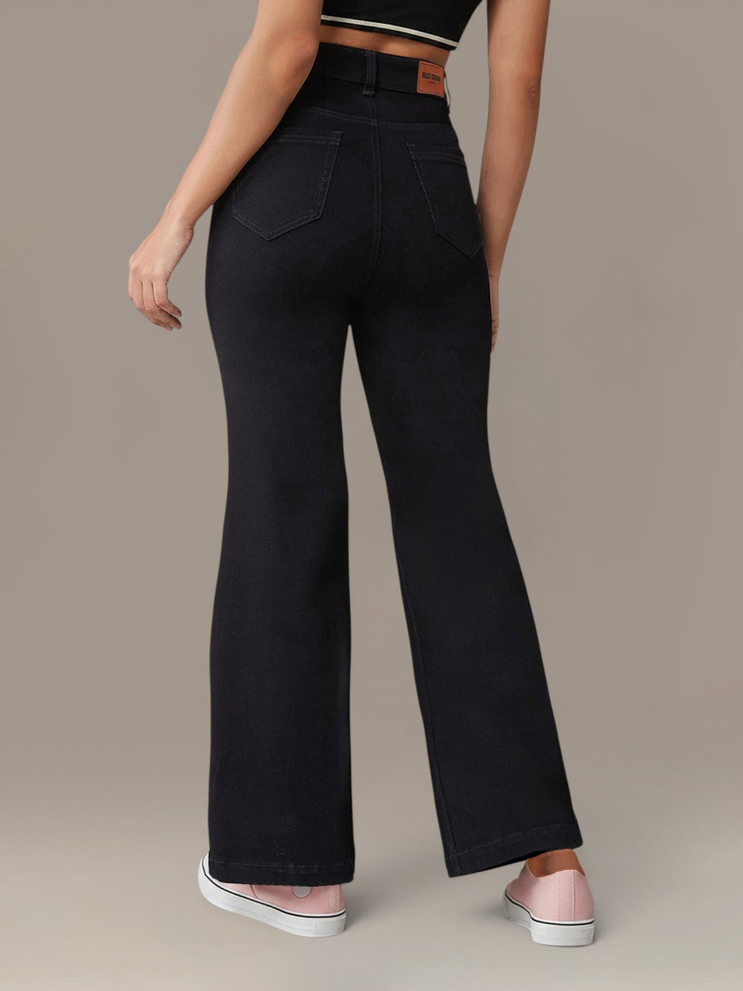 Black Bootcut High Rise Regular Stretchable Denim Jeans for Women