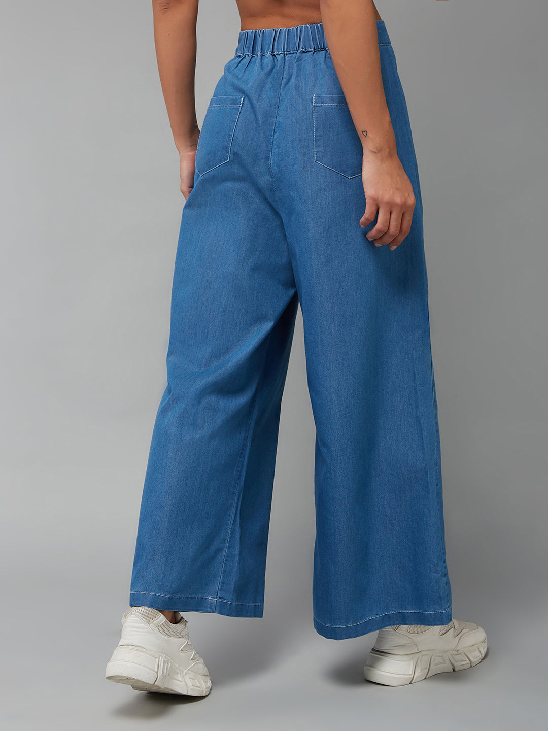 Women's Blue Wide-Leg High-Rise Light Weight Clean-Look Regular Length Denim Pants