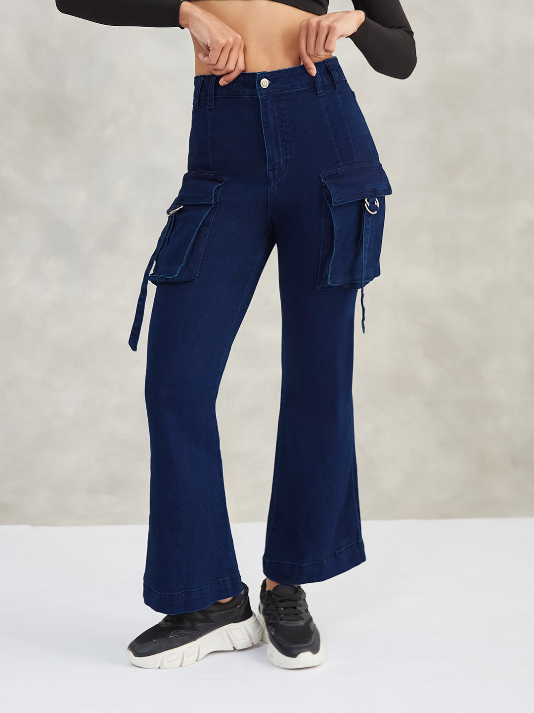 Women's Navy Blue Bootcut High-Rise Stretchable Denim Jeans