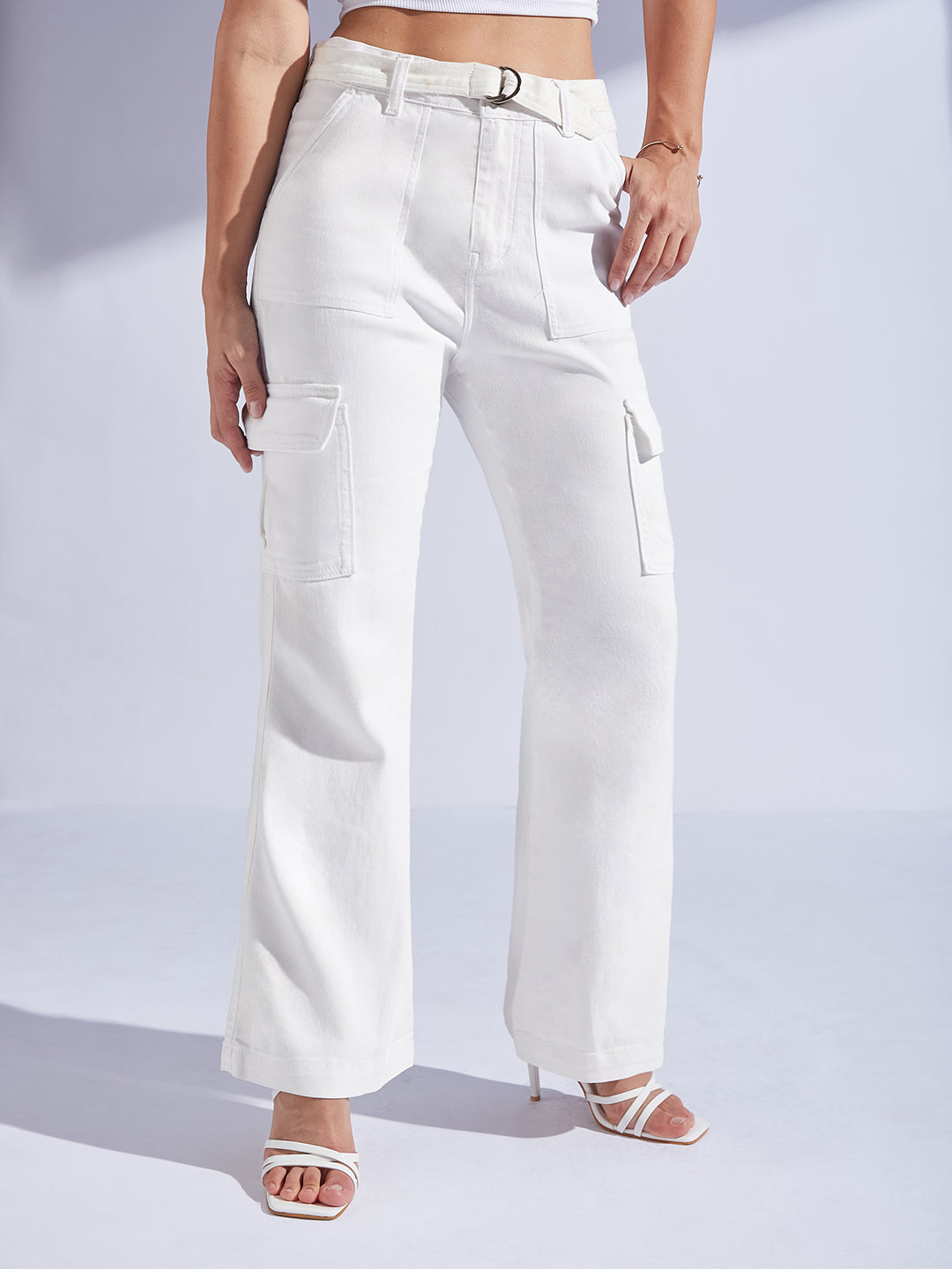 Women's White Wide Leg High-Rise Regular Stretchable Denim Jeans