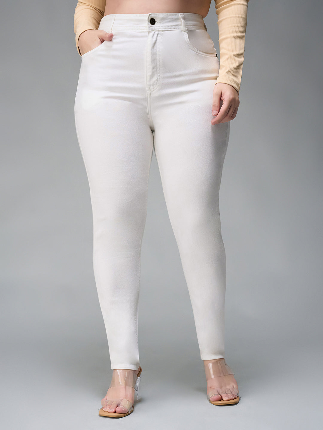 24/7 Comfort White Skinny High Rise Clean Look Bleached Regular Length Stretchable Denim Jeans