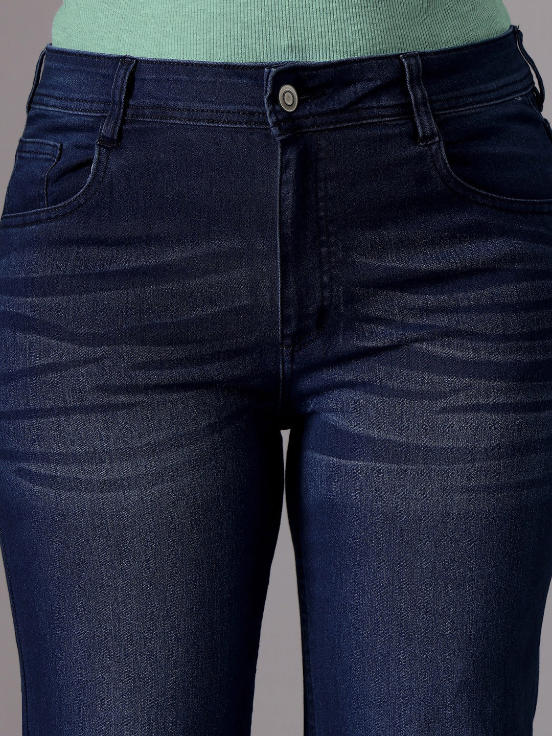 Navy Blue High-Rise Stretchable Bootcut Denim Jeans for Women