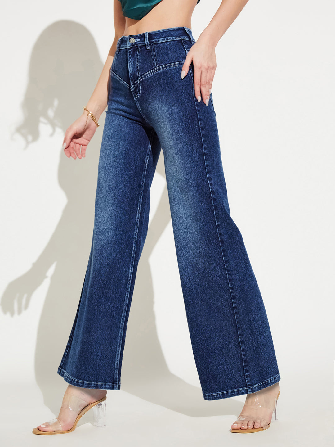 CHASEshape™ Navy-Blue Wide-Leg High-Rise Stretchable Denim Jeans