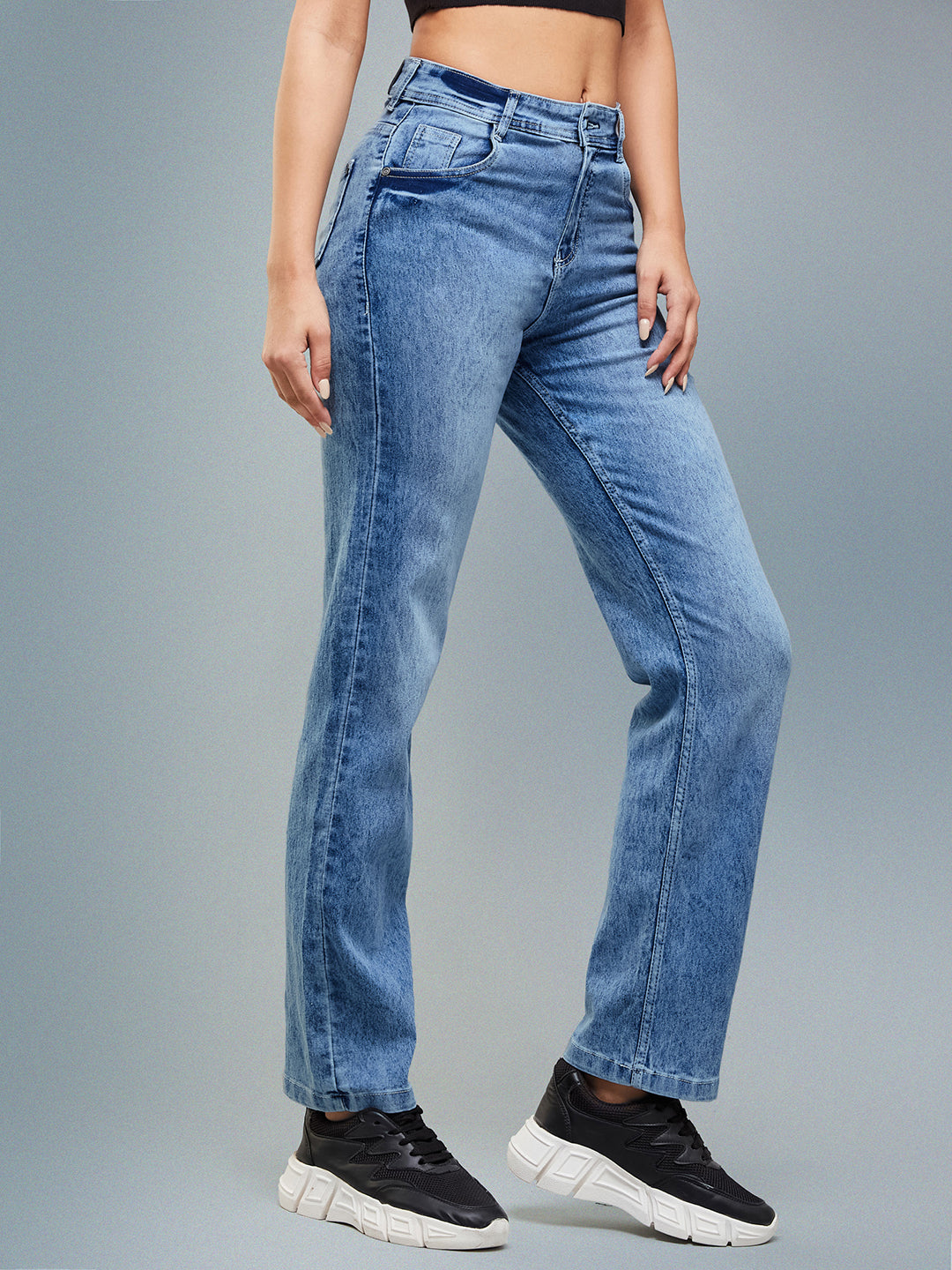 24/7 Comfort Light Blue Wide-Leg Fit High-Rise Stretchable Denim Jeans