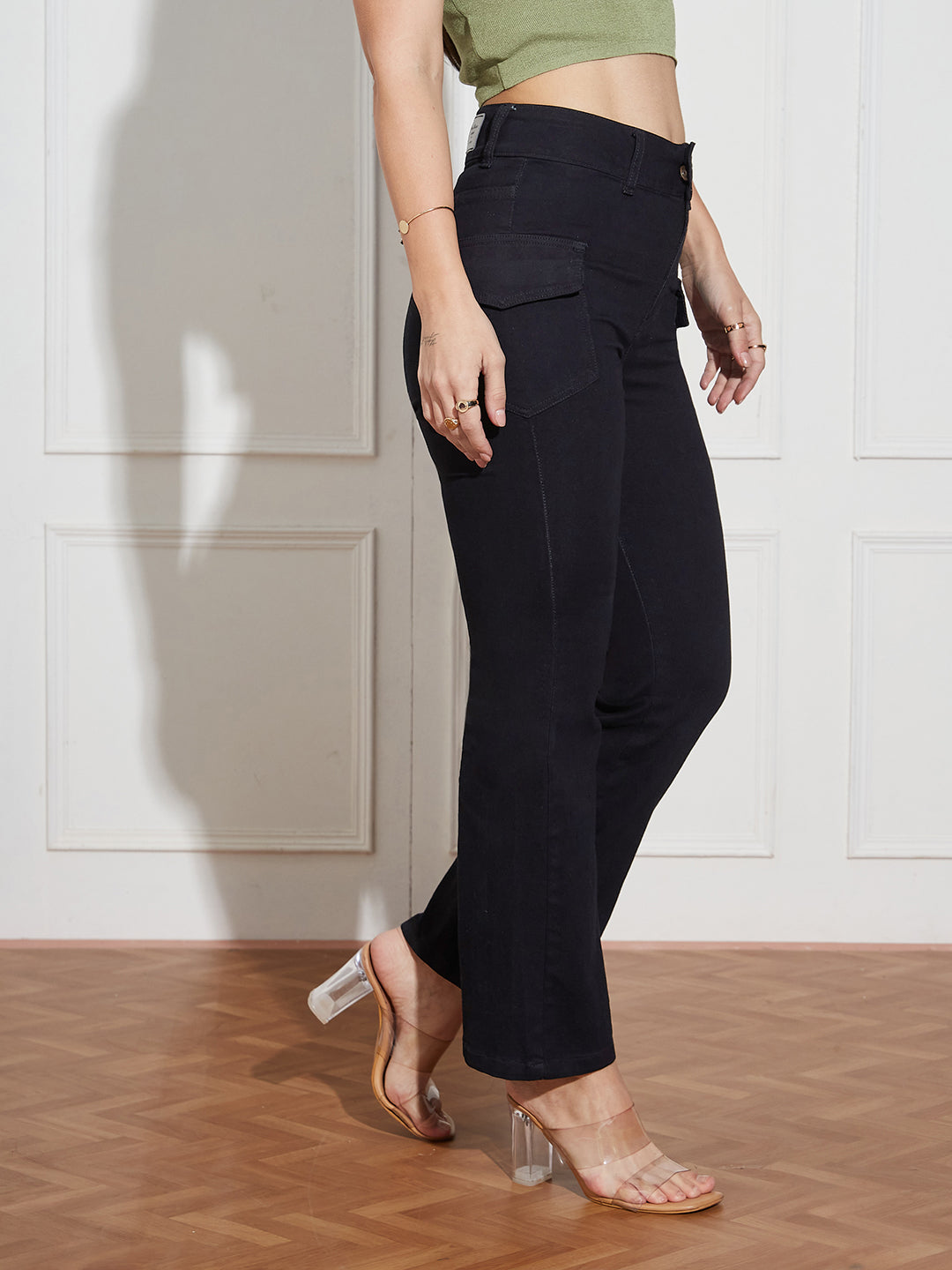 Women's Black Bootcut High Rise Clean Look Regular Length Stretchable Denim Jeans