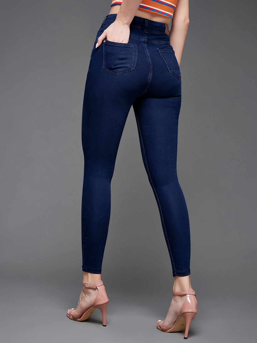 CHASEstretch™ Women's Navy-Blue Skinny-Fit High-Rise Cropped-Length Stretchable Denim Jeans