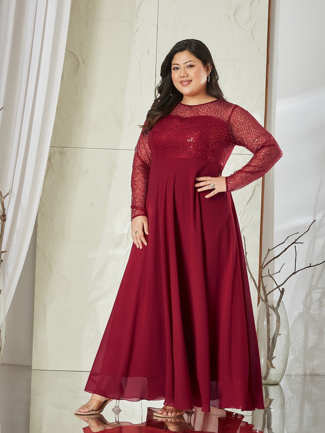 Black Solid Embellished Maxi Dress for Women