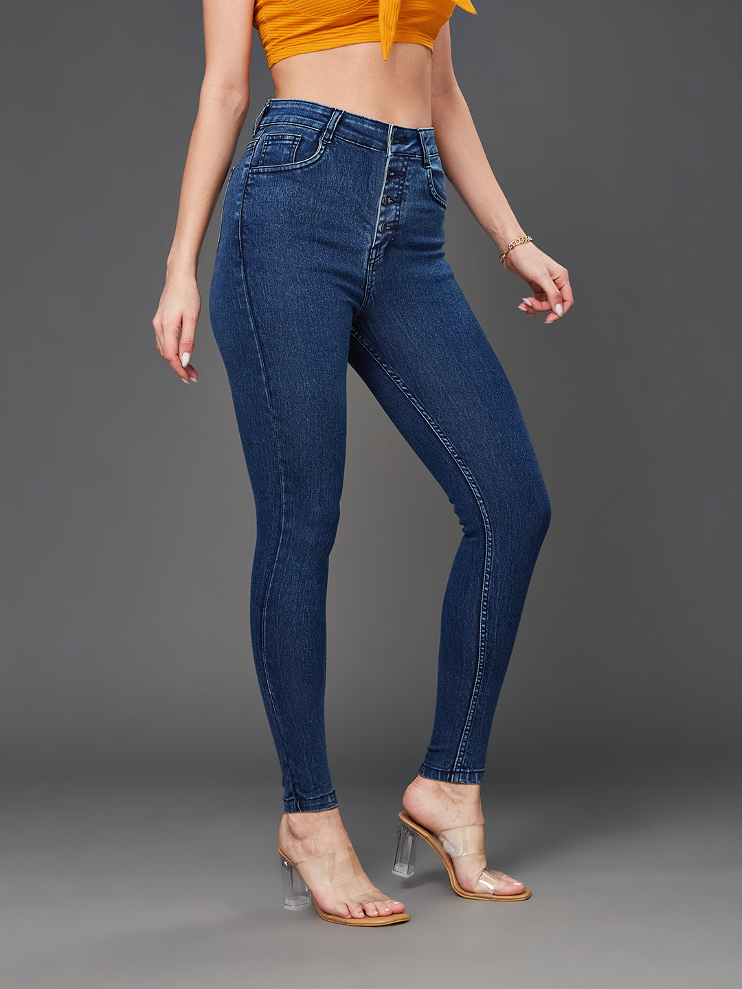 24/7 Comfort Blue Skinny-Fit High-Rise Stretchable Denim Jeans