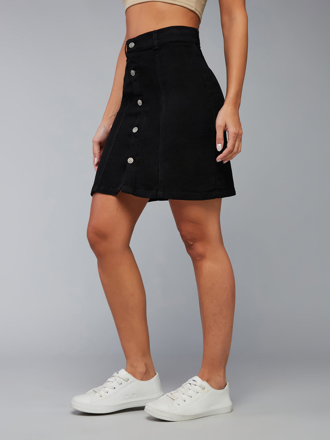 Women's Black Stretchable Solid Bodycon Mini Denim Skirt
