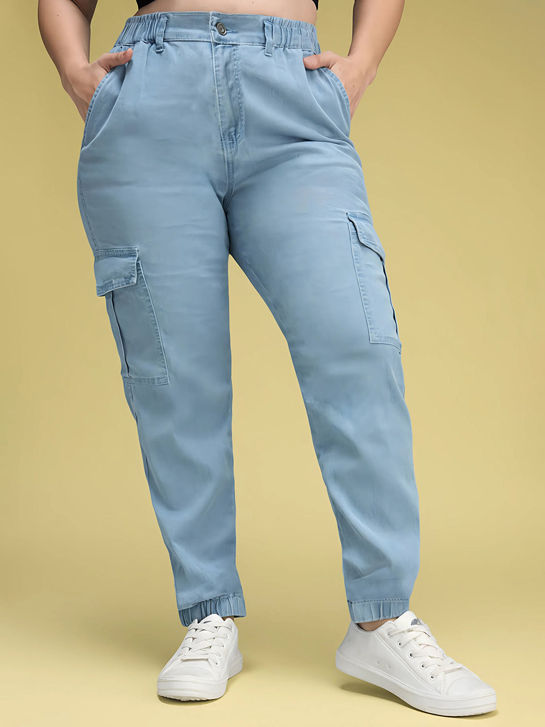 Light Blue Regular High Rise Regular Stretchable Light Weight Denim joggers for Women