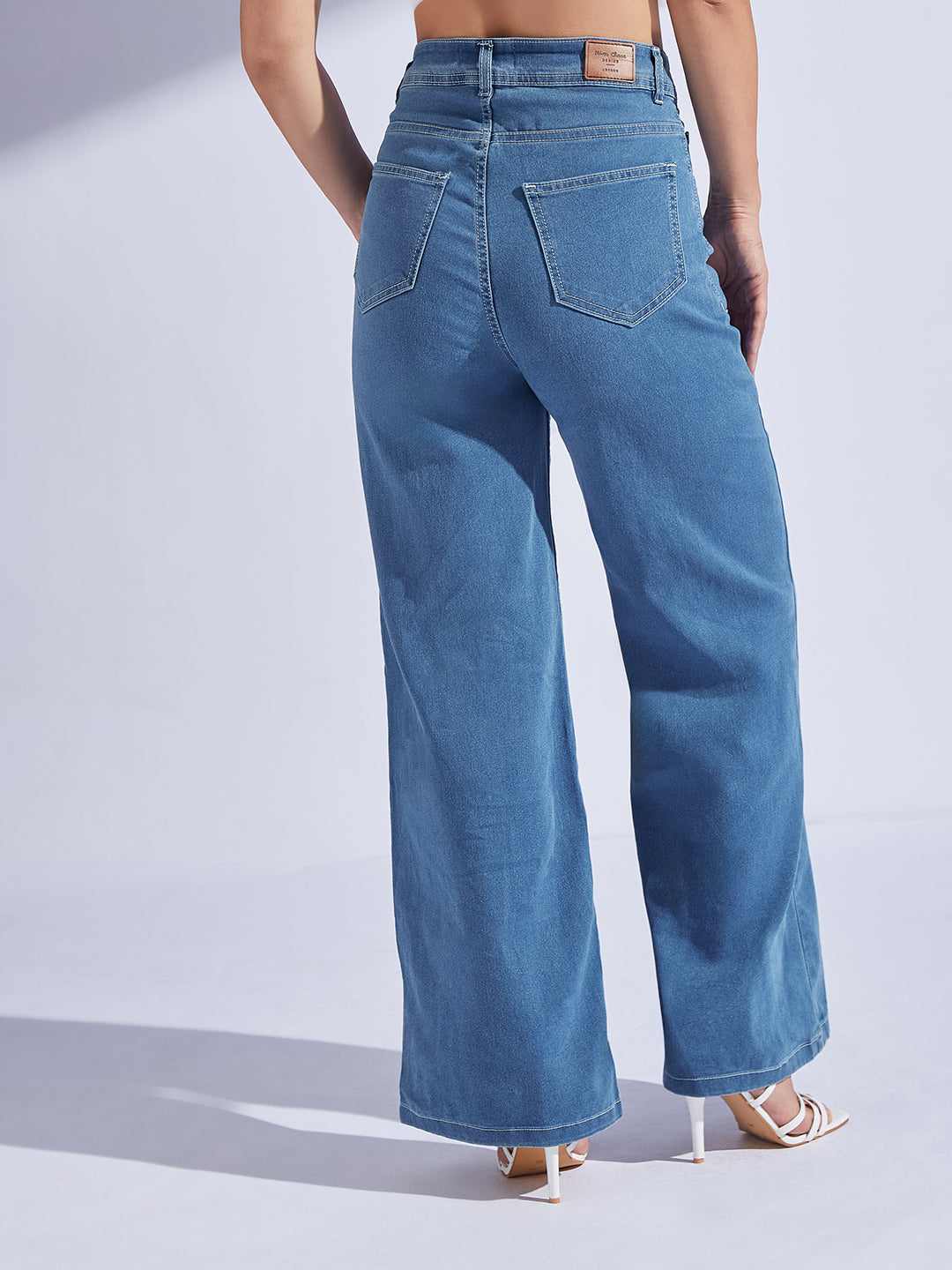 Women's Blue Wide-Leg High-Rise Stretchable Denim Jeans