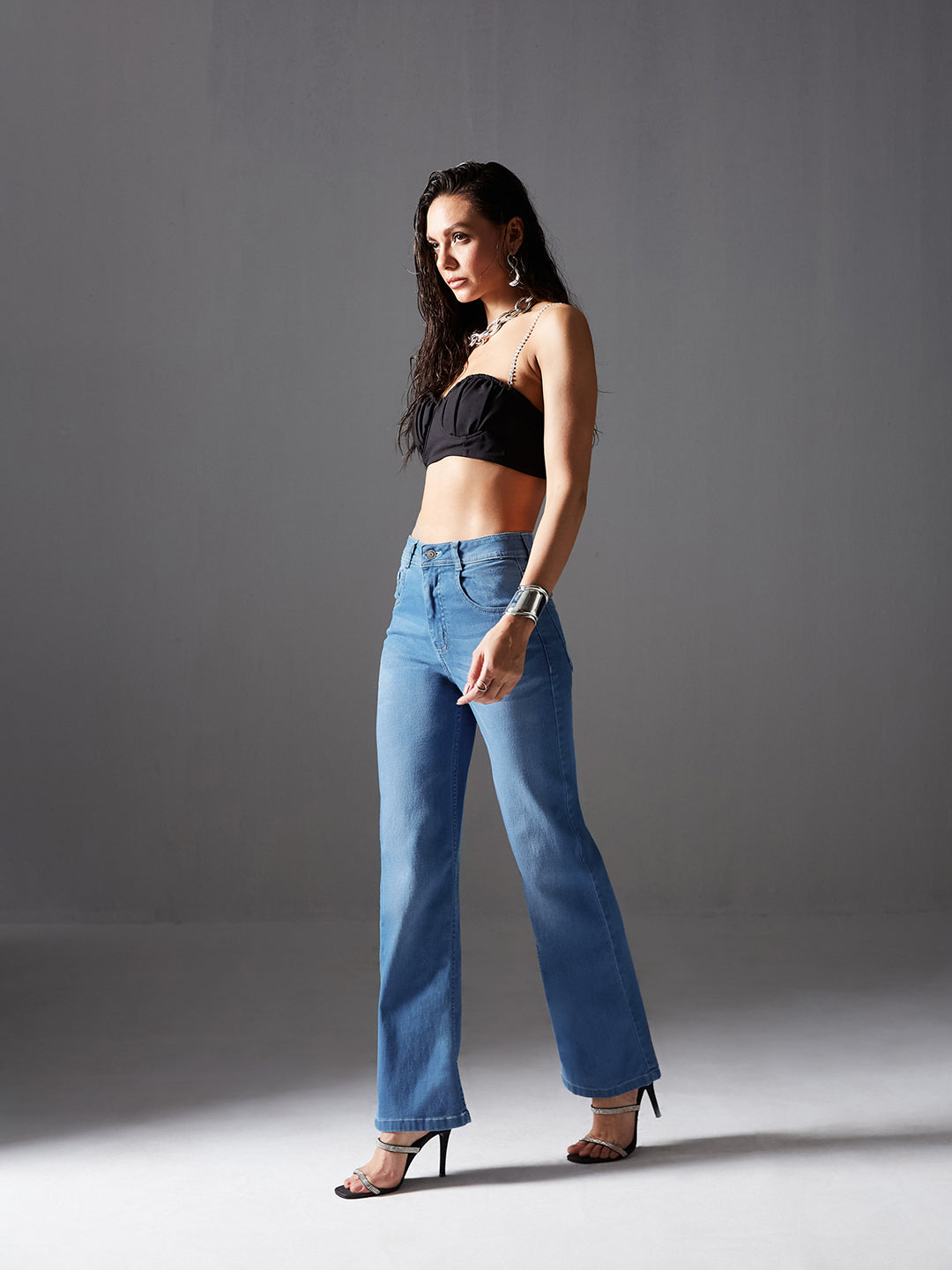 24/7 Comfort Light Blue Wide-Leg Mid-Rise Light Weight Denim Jeans
