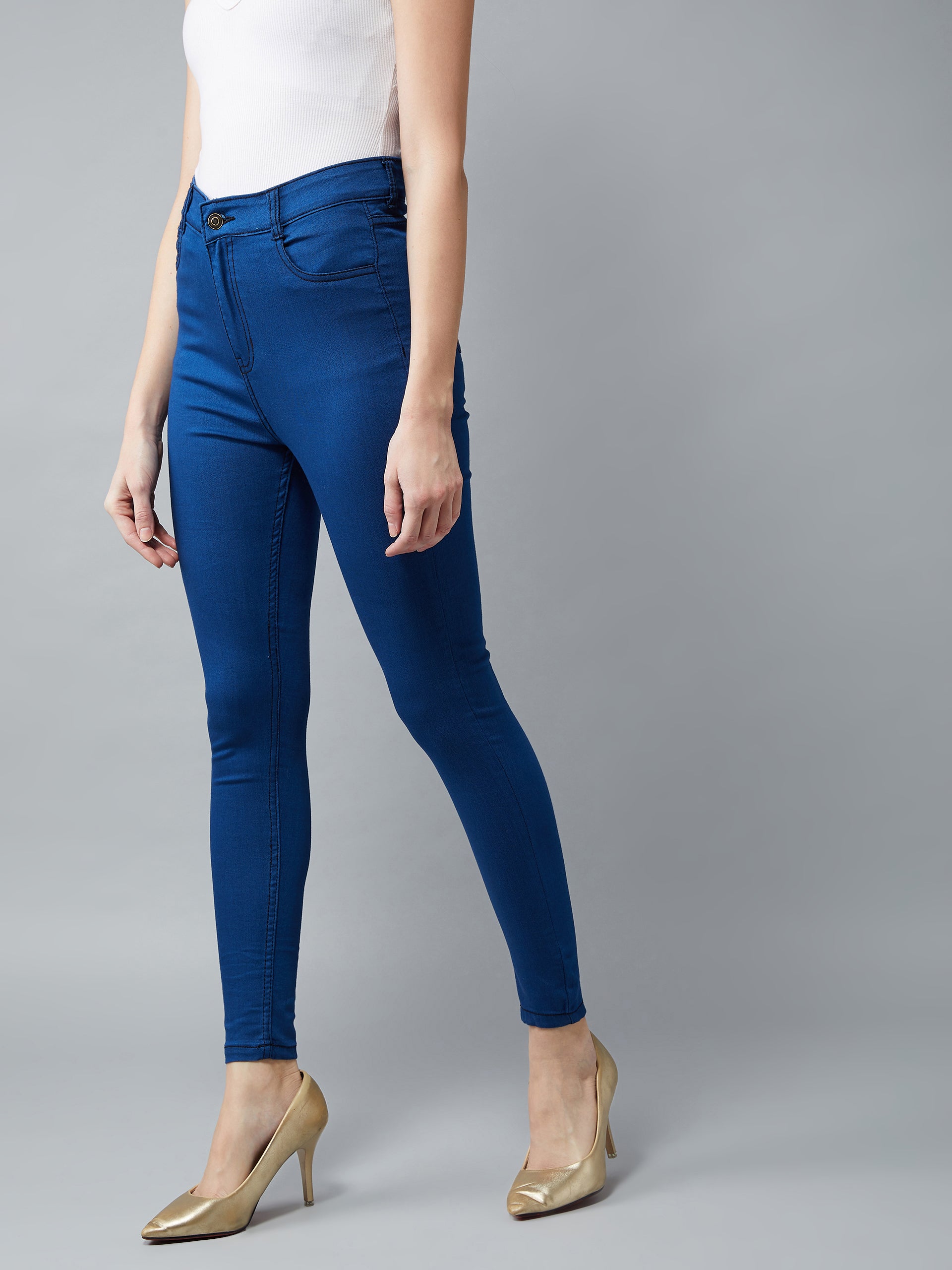 Women's Carbon-Blue Skinny-Fit High-Rise Zip Fly Closure Denim Jeans